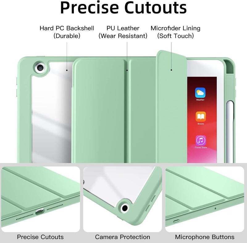 Case Compatible with iPad 9th  8th  7th Generation (2021 2020 2019), Full Body Protective with Pencil Holder, Clear Case Designed for iPad 10.2 Inch, Auto Sleep Wake Cover, Mint Green