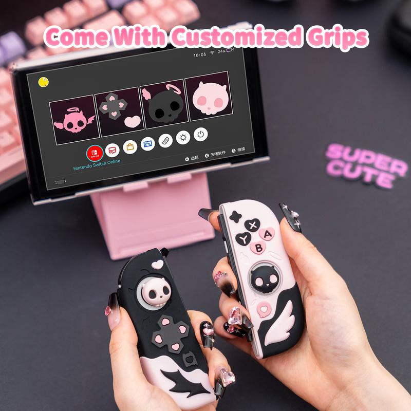 GeekShare Pink Skull Silicone Protective Cases for Switch   OLED Slim Cover Case Compatible with Nintendo Switch Separable Soft