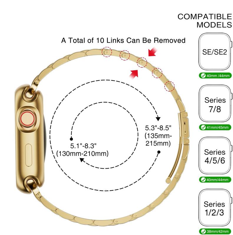 Stainless Steel Apple Watch Band and Case for Men and Women, Compatible with 45mm, 44mm, and 42mm Apple Watches, Suitable for Series 9 8 7 6 5 4 3 2 1 SE SE2 (Golden, 42mm 44mm 45mm) Accessories Wearable (only watch band)