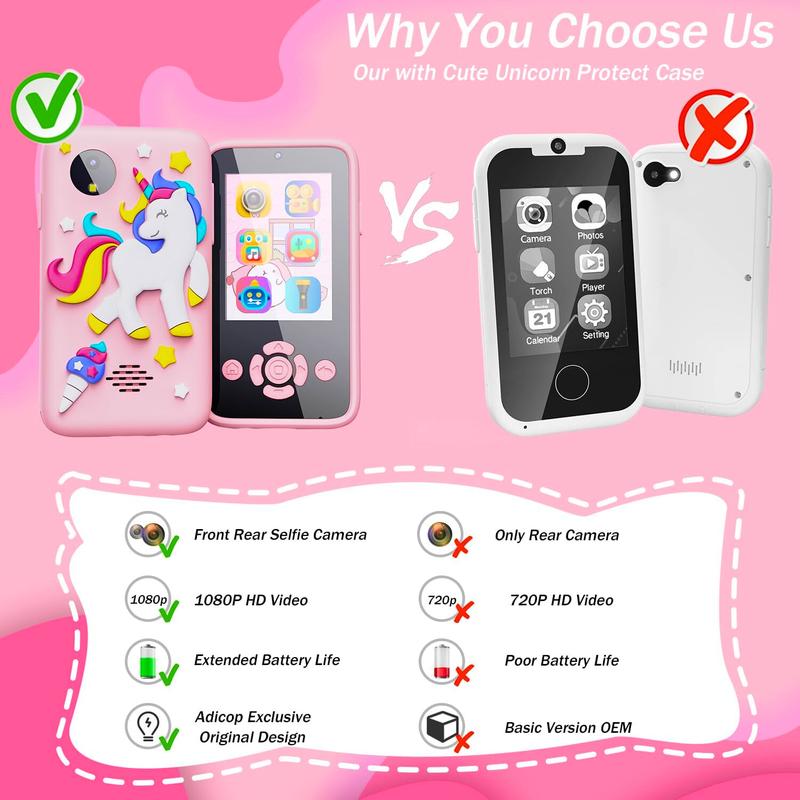 Kids Smart Phone for Girls Toy Camera Phone for Toddler Birthday Gifts for 3-8 Years Old Children with 32G SD Card