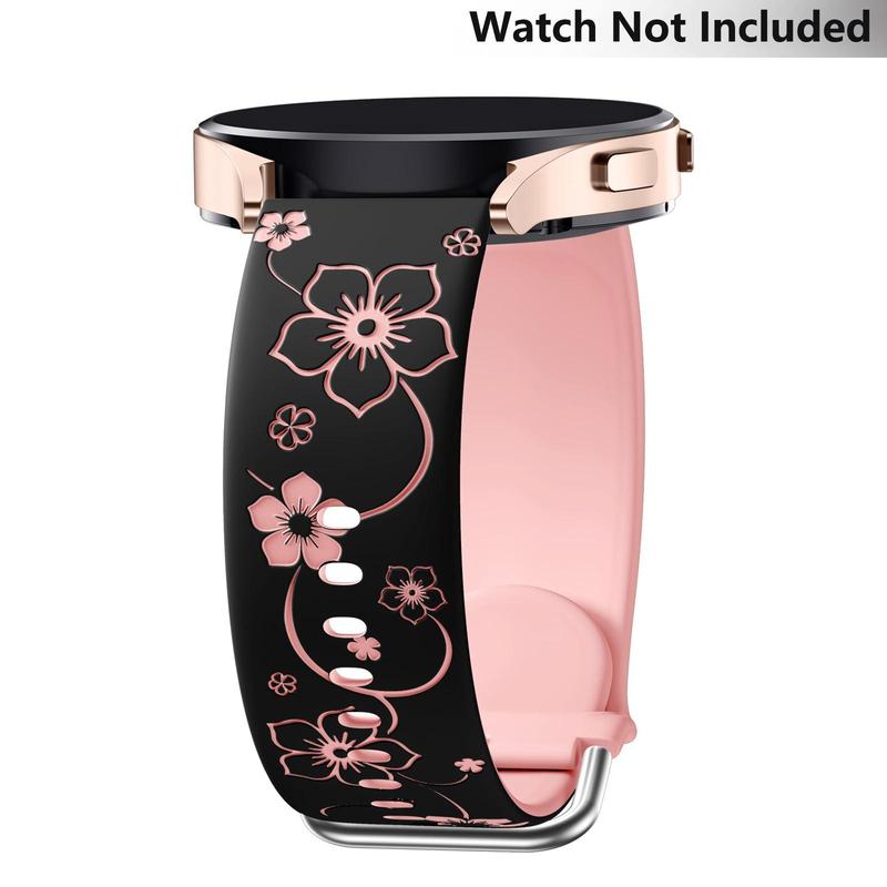 Flower Pattern Watch Band (Band Only), Soft Silicone Sport Band for Women, Wearable Accessories Compatible with Galaxy Watch 7 6 5 4