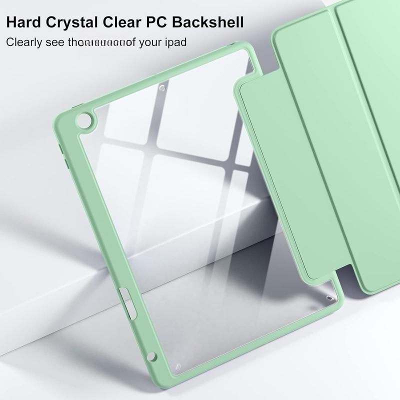 Case Compatible with iPad 9th  8th  7th Generation (2021 2020 2019), Full Body Protective with Pencil Holder, Clear Case Designed for iPad 10.2 Inch, Auto Sleep Wake Cover, Mint Green