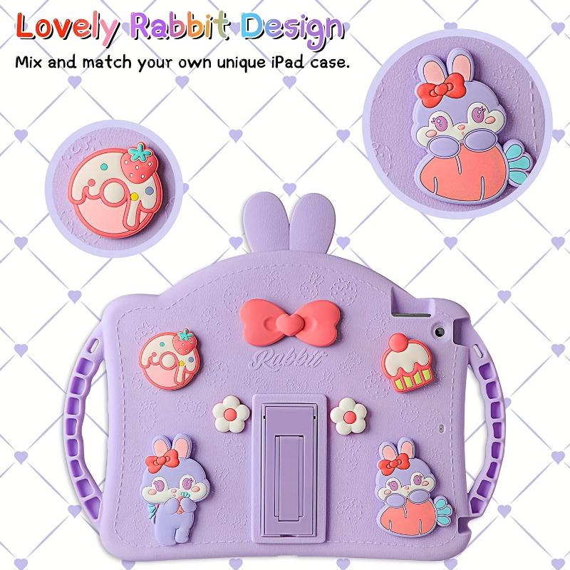 Cute Rabbit Soft Silicone Tablet Case With Shoulder Straps For IPad 9th 8th 7th Generation For IPad 9th 8th 7th Generation 10.2'' 2021 2020 2019