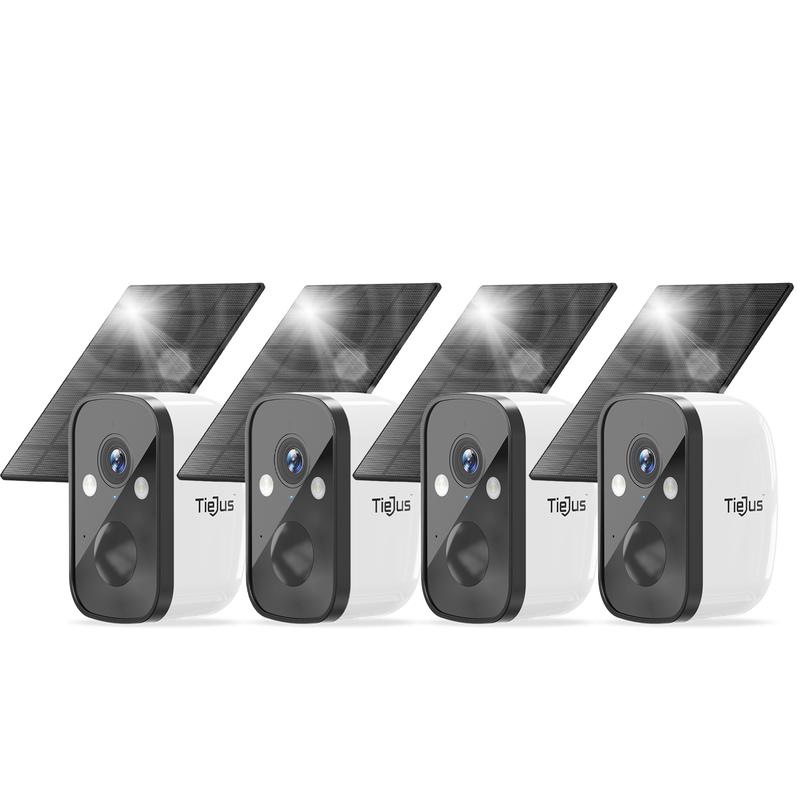 TIEJUS Security Cameras Wireless Outdoor, 4-Pack Solar-Powered Security Camera for Home Protection Security Camera with 2K Color Night Vision,PIR Detection