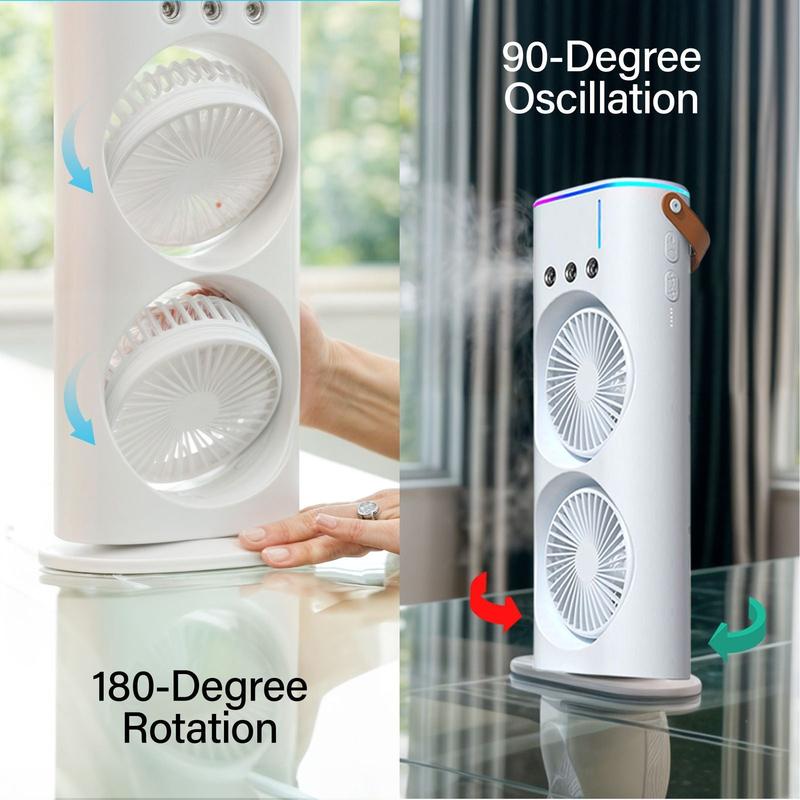 AquaMist Portable Misting Fan, Remote Controlled, Oscillating, USB-C Rechargeable, Color Changing, Lightweight, Portable,