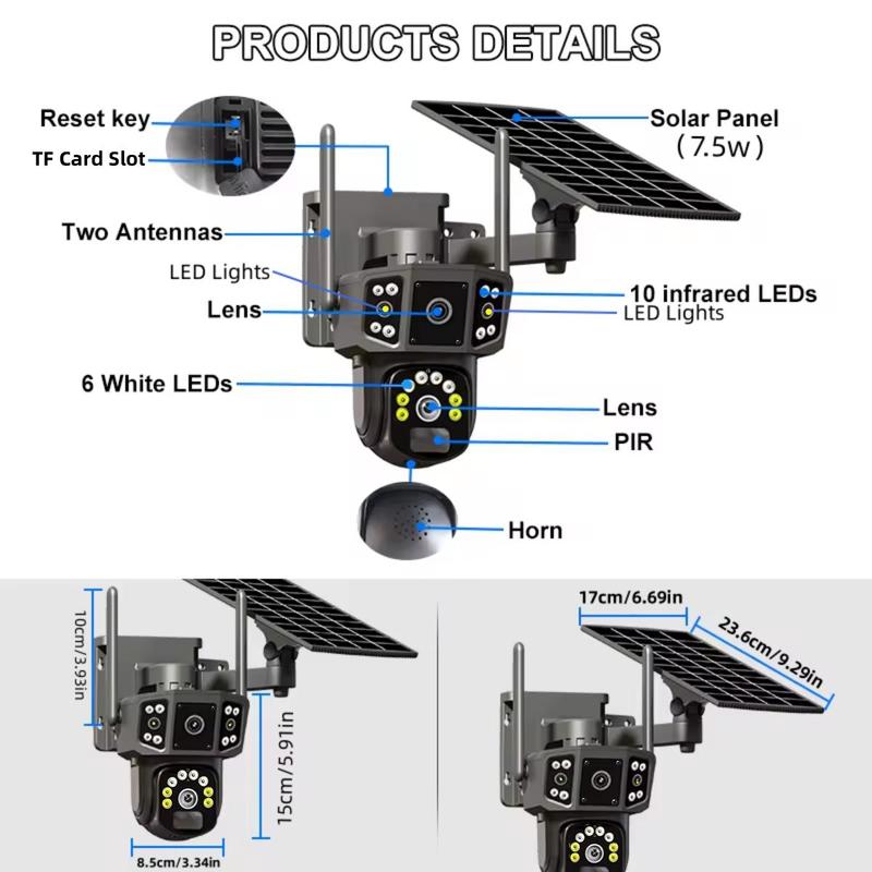 Solar CCTV Security Camera, 2K Wireless Outdoor CCTV Security Camera, Dual Lens Solar Outdoor Camera, Wireless Security Camera with Two-way Audio, Christmas 2024