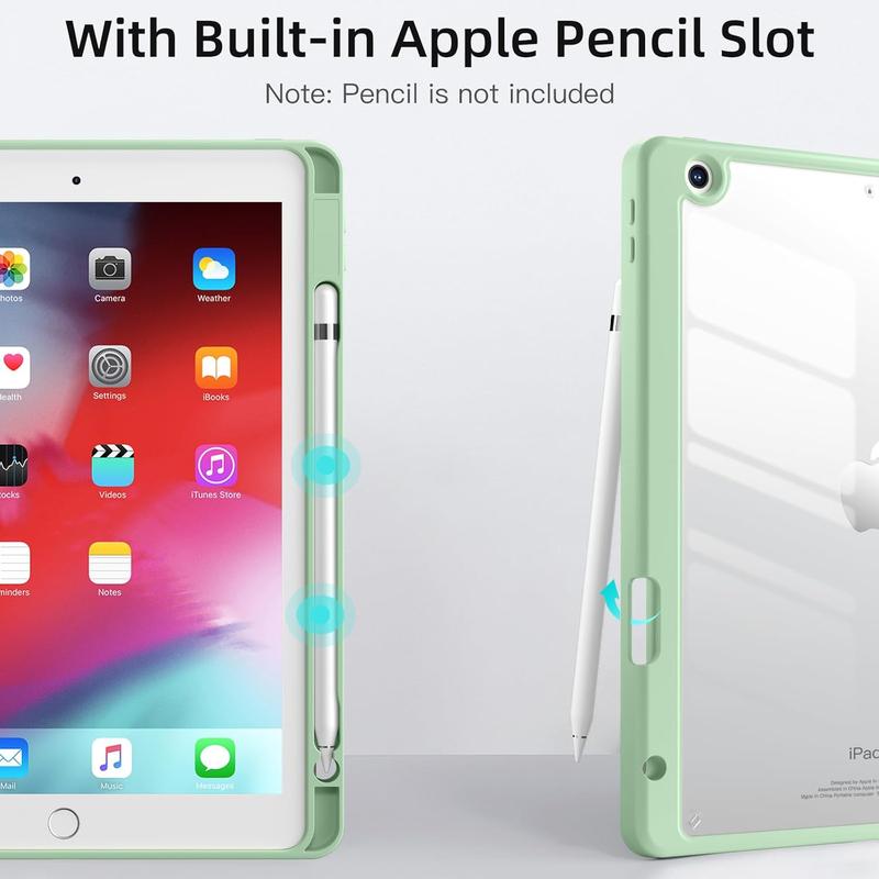 Case Compatible with iPad 9th  8th  7th Generation (2021 2020 2019), Full Body Protective with Pencil Holder, Clear Case Designed for iPad 10.2 Inch, Auto Sleep Wake Cover, Mint Green