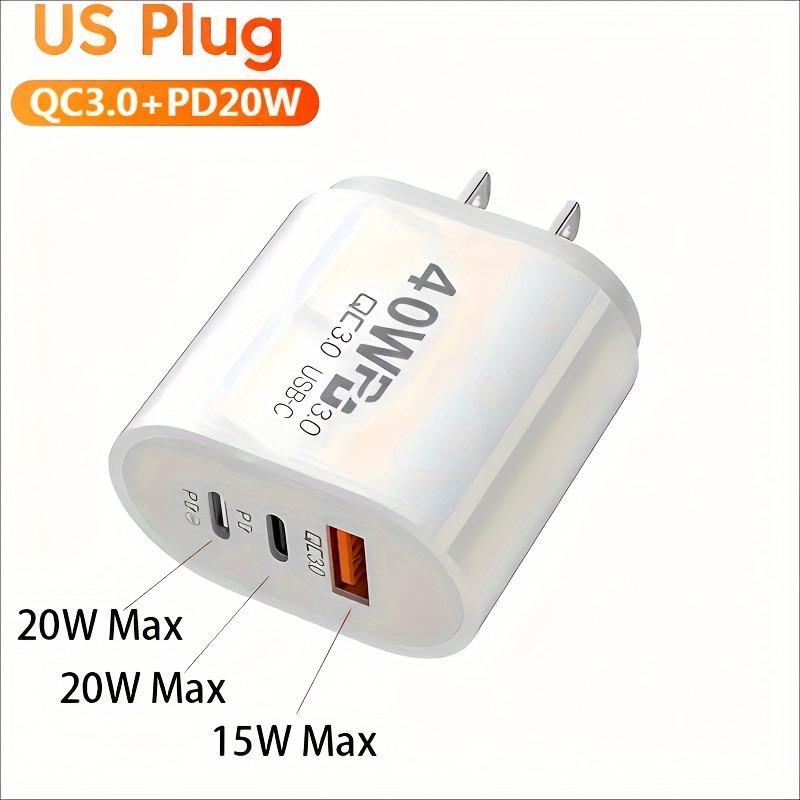 40W USB-C Power Adapter, 3-Port Charger with Fast Charging, PD USB-C TYPE C Wall Charger for iPhone 12 13 14 15 Samsung Android