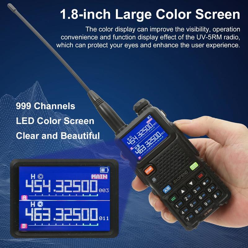 UV-5RM 10W Radio, Ham Radio Long Range with Tctical Antenna Handheld Multi-Band Two Way Walkie Talkie, Portable UV5RM GMRS Radio with Air Duct Earpiece & 2500mAh Type-C Port Battery