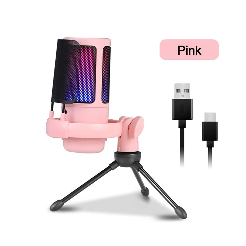 Gaming USB Microphone for PC PS5, Condenser Mic with Quick Mute, RGB Indicator, Tripod Stand, Pop Filter, Shock Mount, Gain Control for Streaming Discord Twitch Podcasts Videos Audio Recording