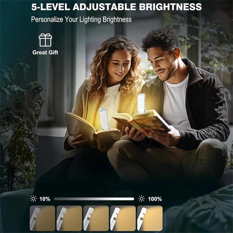 USB Rechargeable Book Light for Reading in Bed, Portable Clip-on LED Reading Light,  3 Amber Colors & 5 Brightness Dimmable, Compact & Long Lasting, Flexible Adjustable Angle Night Light, Perfect for Book Lovers, Kids Mobile Smartphones