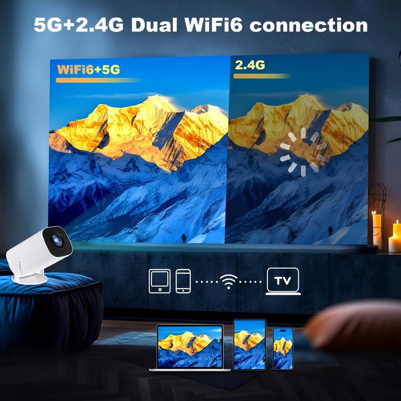 Portable 4K Mini Projector - Wireless 2.4 5G WiFi, BT 5.0, Android 11, Auto Keystone, 180° Rotation - Compact Home Theater For Movies, Gaming, And Entertainment,Livens Projector ﻿ mini portable