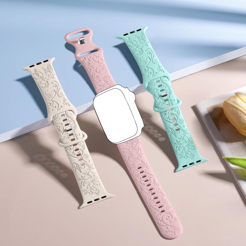 Floral Embossed Watch Band, 1 Count Breathable Soft Silicone Watch Band, Wearable Accessories Compatible with Apple Watch Series