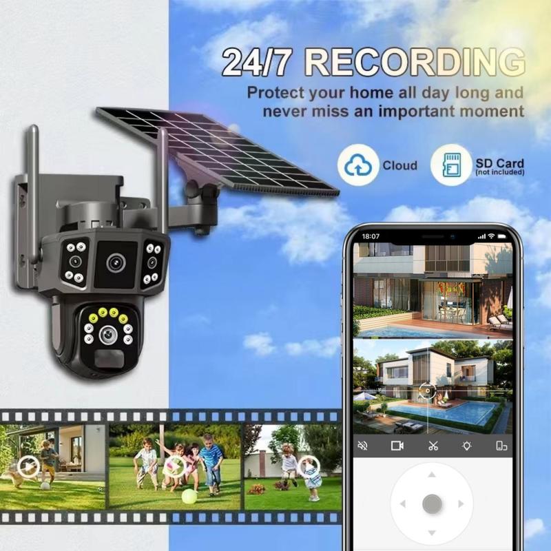 Solar CCTV Security Camera, 2K Wireless Outdoor CCTV Security Camera, Dual Lens Solar Outdoor Camera, Wireless Security Camera with Two-way Audio, Christmas 2024