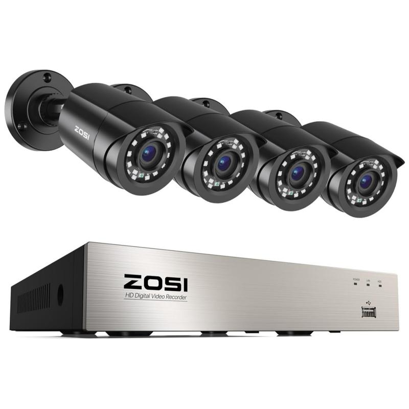 ZOSI 3K Lite Security Camera System Indoor Outdoor,AI Human Vehicle Detection,Night Vision,Remote Access,4pcs 1080P 1920TVL Weatherproof Surveillance Cameras,H.265+ 8CH 5MP Lite CCTV DVR(NO HDD)Car camera