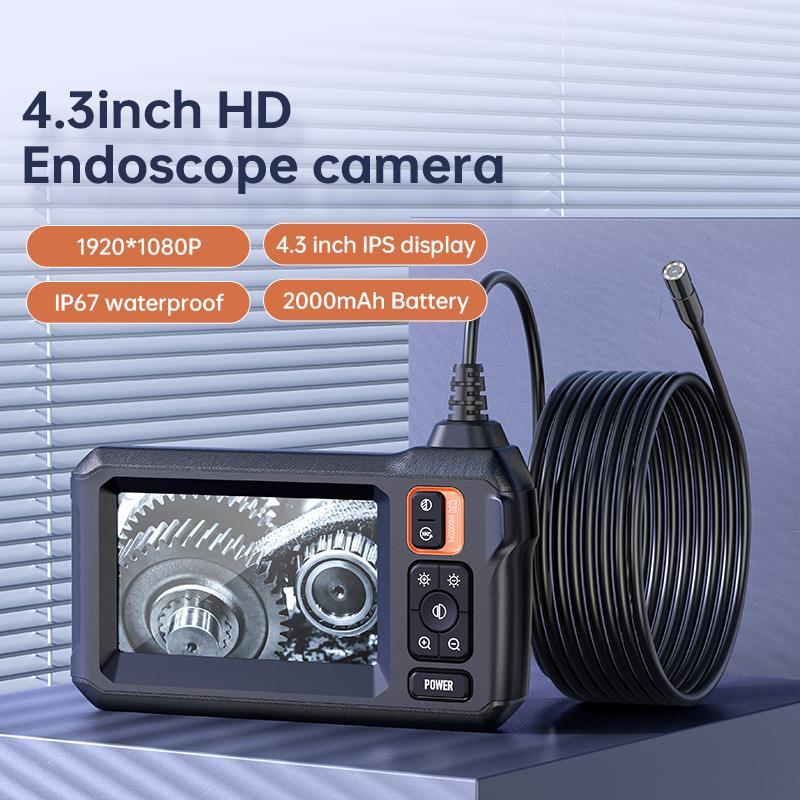 Industrial Borescope Camera Car Accessories for Pipeline Inspection, 1 Count 4.3'' LCD Screen HD Digital Snake Camera, Waterproof Sewer Inspection Camera with Magnets & Hook & Side Mirror