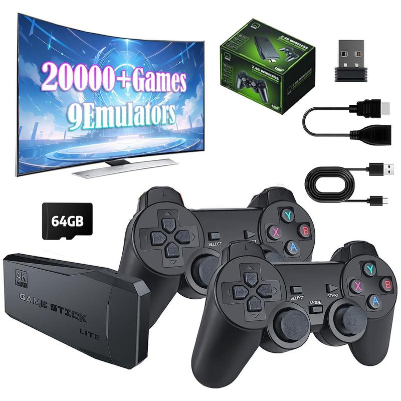 4K Wireless Retro Game Console,Retro Play Game Stick,Nostalgia Stick Game 4K HDMI Output,Plug and Play Video Game Stick Built in 20000 Games + (64G) sd Card (20,000 Retro Games)