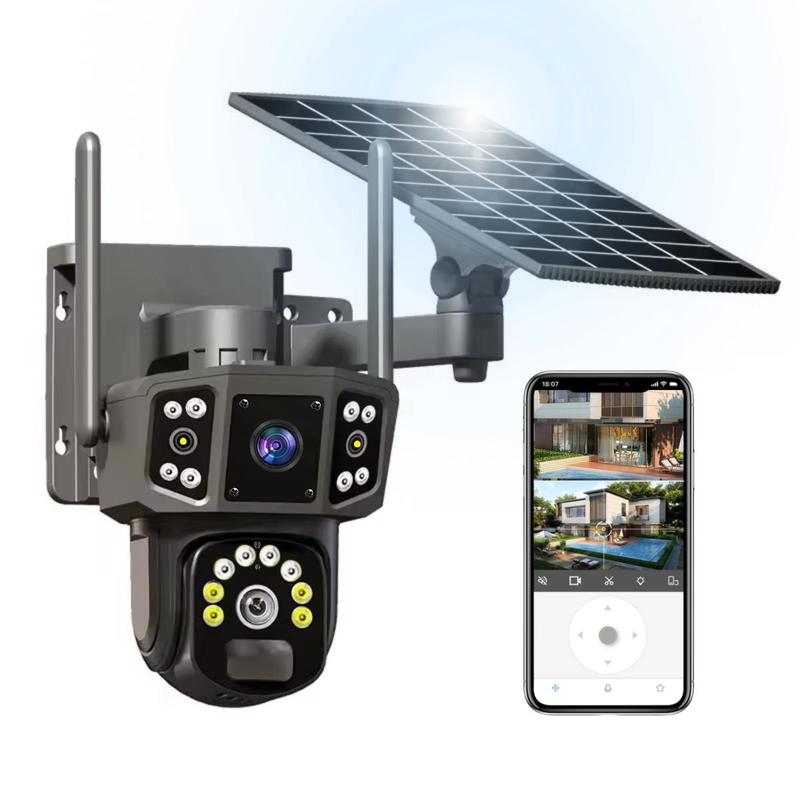 Solar CCTV Security Camera, 2K Wireless Outdoor CCTV Security Camera, Dual Lens Solar Outdoor Camera, Wireless Security Camera with Two-way Audio, Christmas 2024