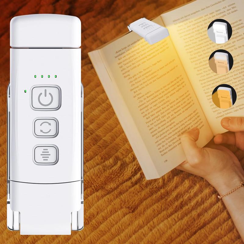 USB Rechargeable Book Light for Reading in Bed, Portable Clip-on LED Reading Light,  3 Amber Colors & 5 Brightness Dimmable, Compact & Long Lasting, Flexible Adjustable Angle Night Light, Perfect for Book Lovers, Kids Mobile Smartphones