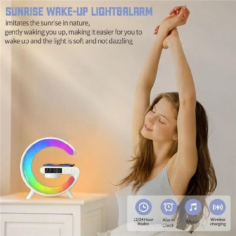 Multifunction Wireless Charger Stand Pad RGB Light Alarm Clock Speaker For iPhone Samsung Xiaomi Mini Fast Charging Dock Station