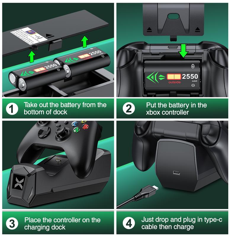 Controller Charger Station with 2x2550mAh Rechargeable Battery Packs for Xbox One Series X|S Controller, Dual Charging Dock for Xbox One Controller Battery Pack with 4 Battery Covers for Xbox