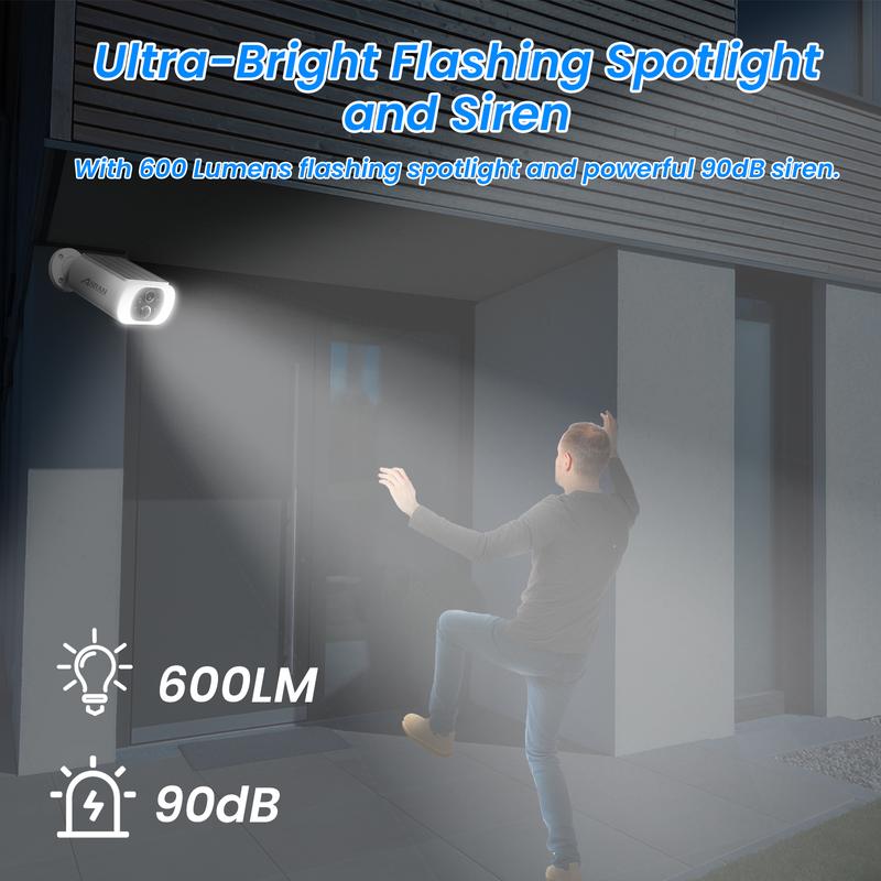 ANRAN 2K Solar Camera Outdoor,100% Wireless Home Security Camera,Support 2.4G WiFi,Color Night Vision,2 Way Audio,PIR Motion Detection,IP65 Waterproof