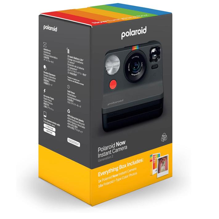 Polaroid Now 2nd Generation I-Type Instant Camera + Film Bundle - Now Black Camera + 16 Color Photos (6248) E165