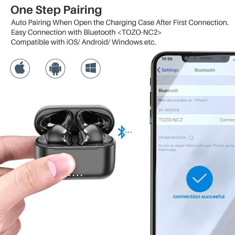 TOZO NC2 Hybrid Active Noise Cancelling Wireless Earbuds mini headphones Audio Waterproof in-ear earphone