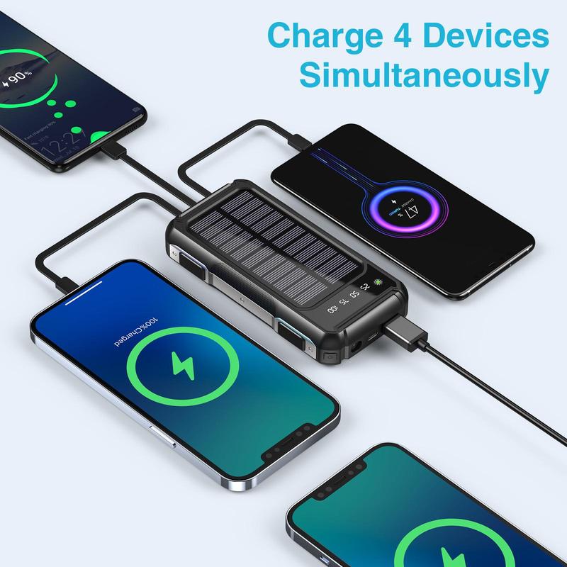 20000mAh Solar Power Bank for Summer, Large Capacity Power Bank with Power Display Compatible with iPhone & Huawei Phone, Mobile Changer with Built-in Cables & Flashlight, Phone Charging Accessories, Boyfriend Gift