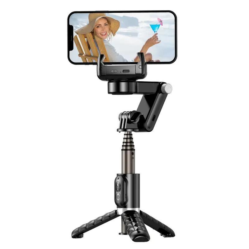 Phone Tripod Stabilizer, Foldable Anti-shake Handheld Gimbal Tripod with Battery Required Remote Control & Selfie LED Light, Portable Lightweight Stable Tripod for Taking Photos, Video, Live Streaming, Stocking Fillers Gift