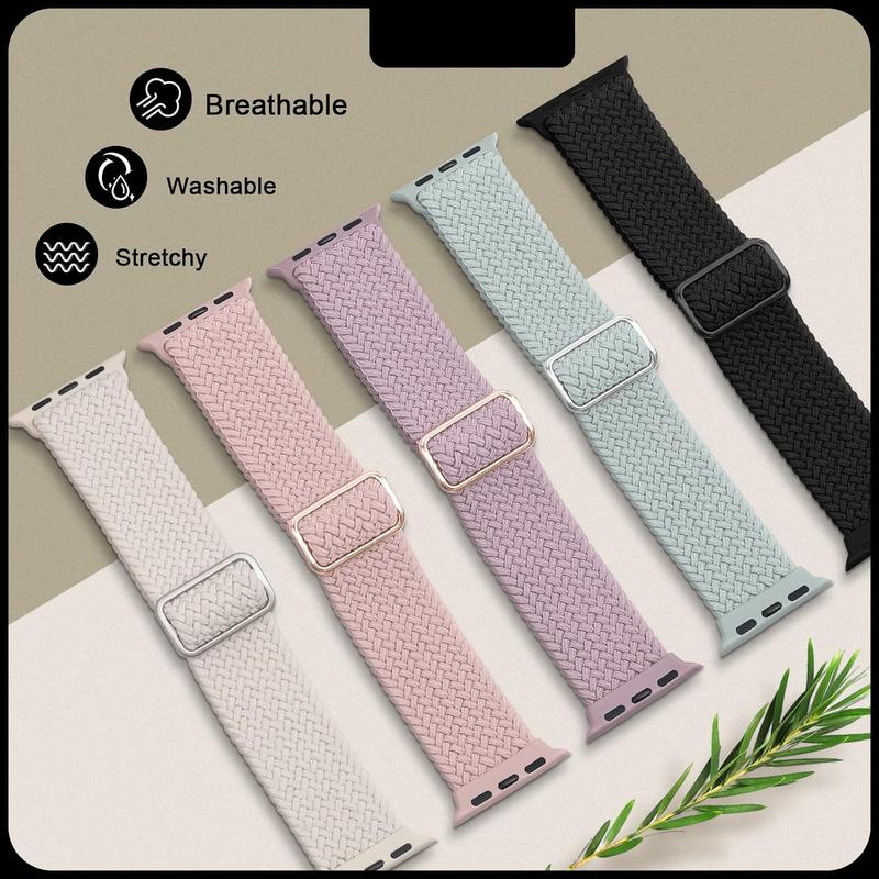 5 Pack Braided Stretchy Adjustable Straps Compatible for Apple Watch Ultra 2 1 Band 38mm 40mm 41mm 42mm 44mm 45mm 49mm for Women Men ,Sport Elastic Nylon Cloth Wristbands for iWatch Series 9 8