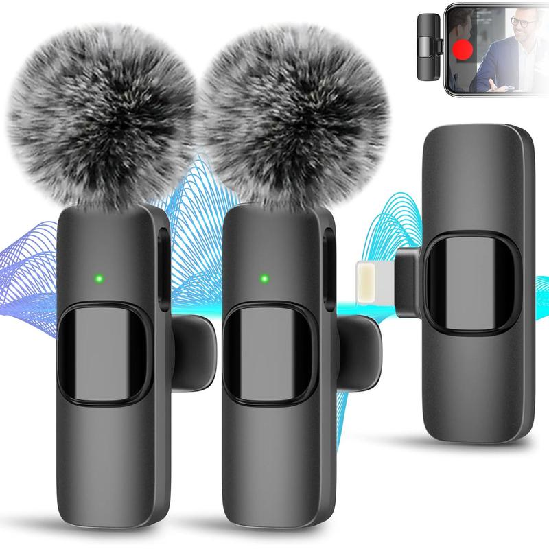 Wireless Lavalier Microphone, 1 Set Rechargeable Cordless Omnidirectional Condenser Recording Mic, Mini Microphone, Clip-on Microphone, Audio & Video Accessories