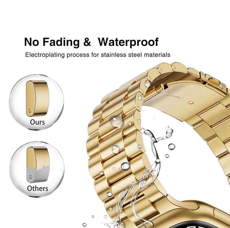 Stainless Steel Apple Watch Band and Case for Men and Women, Compatible with 45mm, 44mm, and 42mm Apple Watches, Suitable for Series 9 8 7 6 5 4 3 2 1 SE SE2 (Golden, 42mm 44mm 45mm) Accessories Wearable (only watch band)