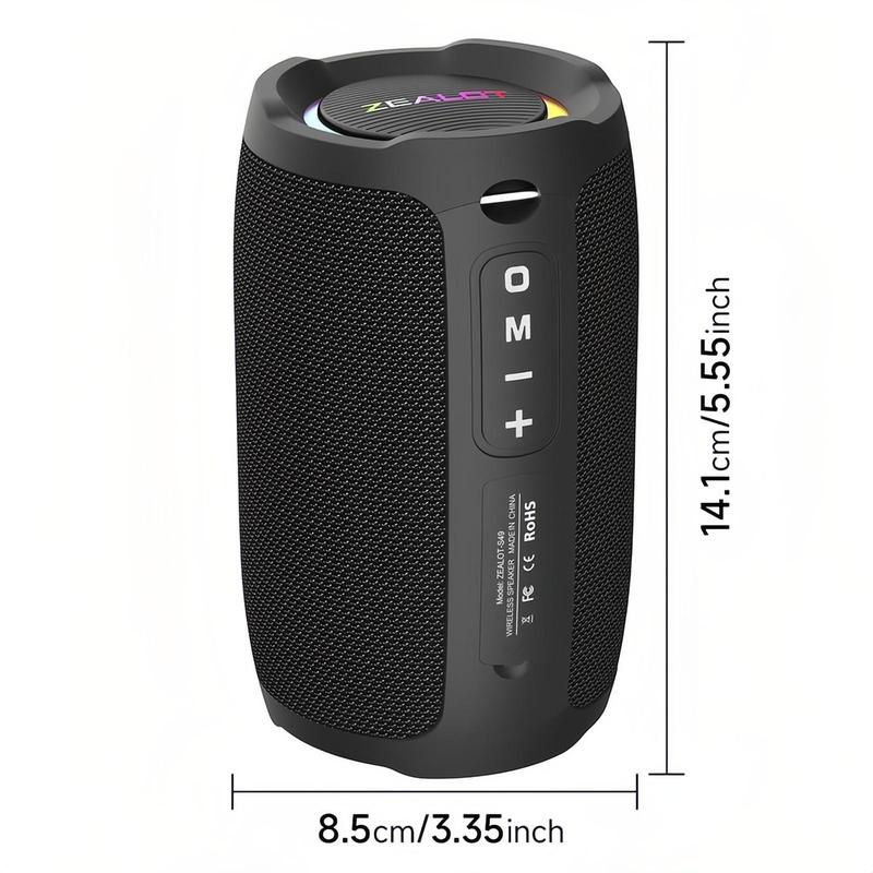 Zealot S49 Portable Wireless Subwoofer Speaker, USB Rechargeable Bluetooth-compatible Speakers with RGB Dazzle Color Light Effect, IP67 Waterproof Speaker for Outdoor