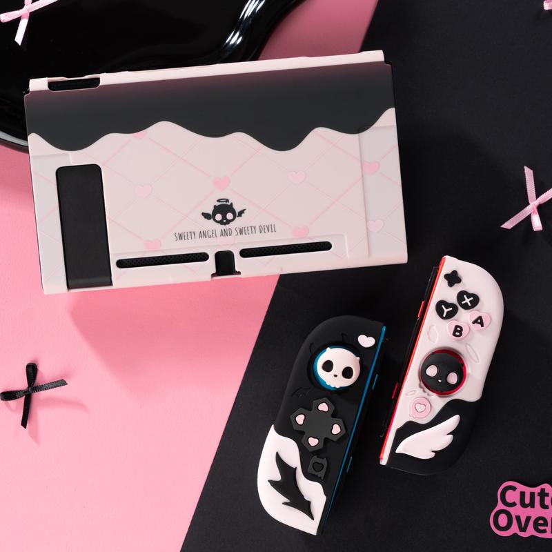 GeekShare Pink Skull Silicone Protective Cases for Switch   OLED Slim Cover Case Compatible with Nintendo Switch Separable Soft