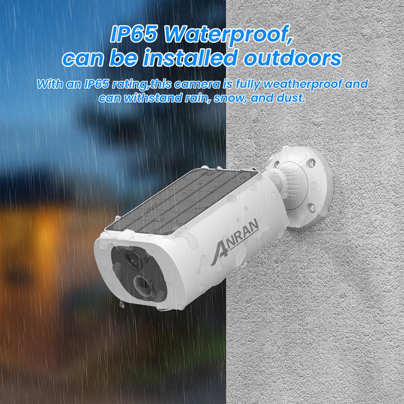 ANRAN 2K Solar Camera Outdoor,100% Wireless Home Security Camera,Support 2.4G WiFi,Color Night Vision,2 Way Audio,PIR Motion Detection,IP65 Waterproof