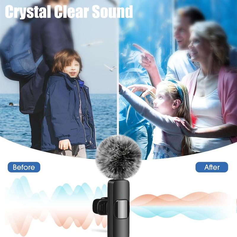 Wireless Lavalier Microphone, 1 Set Rechargeable Cordless Omnidirectional Condenser Recording Mic, Mini Microphone, Clip-on Microphone, Audio & Video Accessories