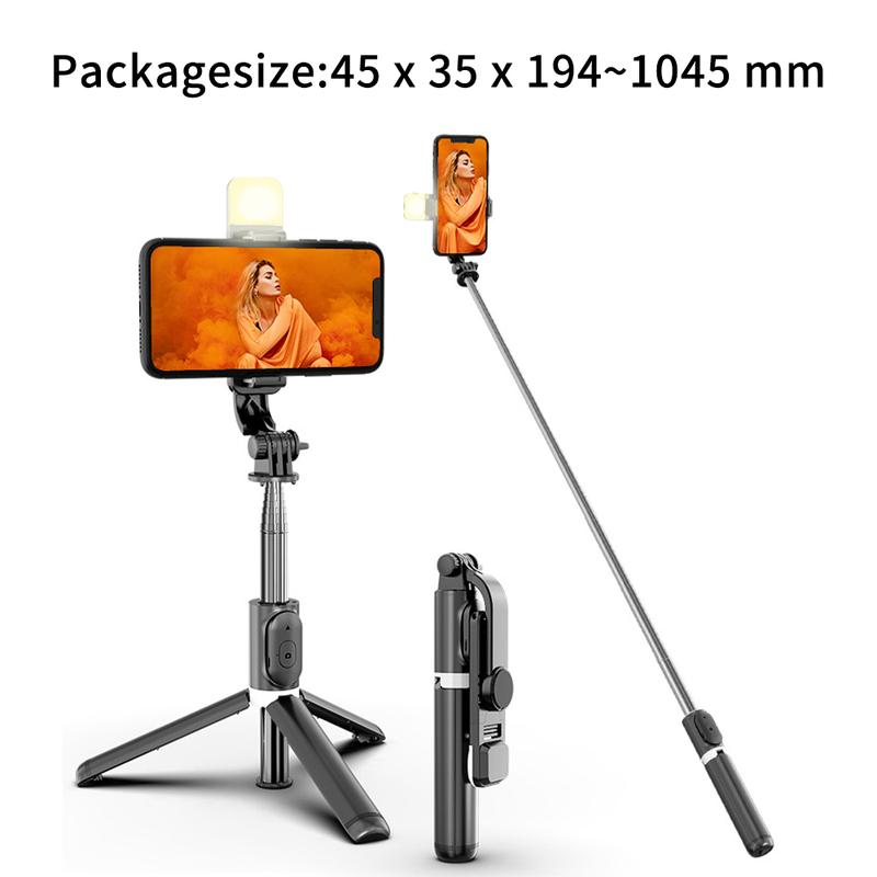 Selfie Stick Tripod Portable Rotating Phone Stand Holder，Wireless Bluetooth Remote ，Stainless Steel，3 Light Modes for iPhone for Android Phone for Selfie Video Recording Photo Live Stream Vlog