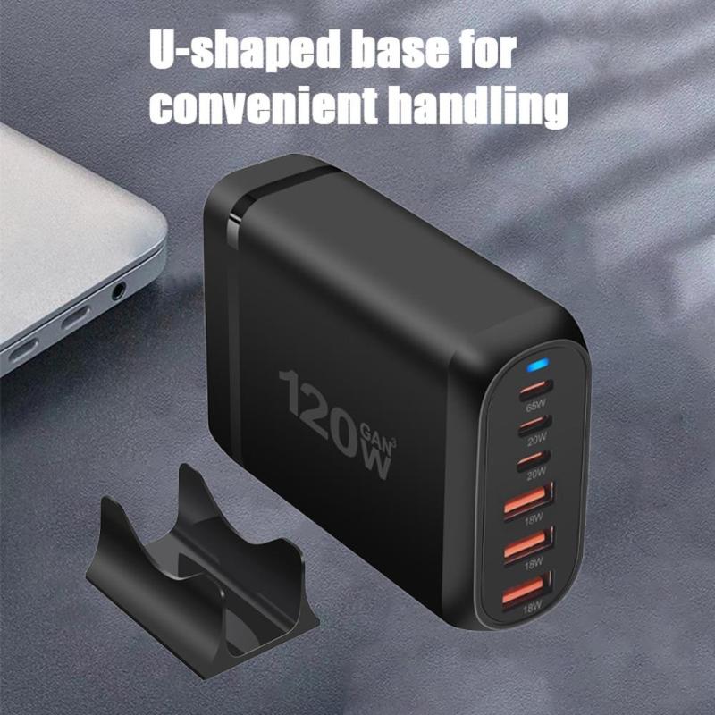 120W 6-Port USB Type-C Desktop Charger, Multifunctional PD Charger with US Plug, Portable Fast Charging Adapter for Home Office Travel, Portable Chargers, Boyfriend Gift