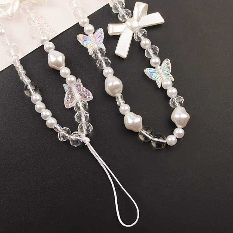 Cute Bow & Faux Pearl Decorated Phone Chain, Fashionable Phone Lanyard, Phone Strap for Women & Girls, Mobile Phone Decoration Accessories