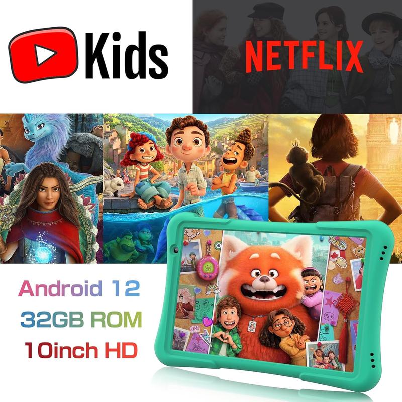 10 inch  Tablet Android 12 Tabletas 32GB, Quad-Core, 6000mAh, Large HD IPS Display, WiFi 6, Dual Camera, ,  Tablet for   3+, Green