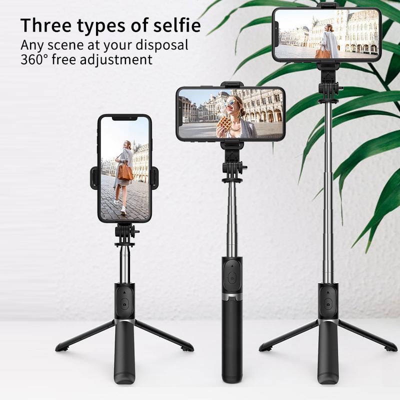 Selfie Stick Tripod Portable Rotating Phone Stand Holder，Wireless Bluetooth Remote ，Stainless Steel，3 Light Modes for iPhone for Android Phone for Selfie Video Recording Photo Live Stream Vlog