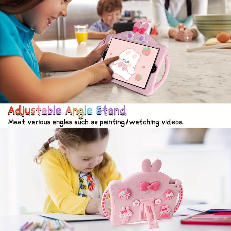 Cute Rabbit Soft Silicone Tablet Case With Shoulder Straps For IPad 9th 8th 7th Generation For IPad 9th 8th 7th Generation 10.2'' 2021 2020 2019