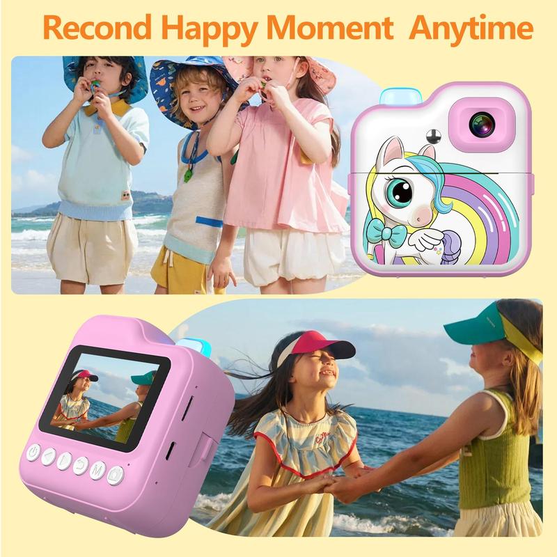 Instant Print Camera for Kids, 1080P Instant Camera with 2 Rolls Print Paper, Selfie Digital Video Camera, Birthday Gifts for Girls Boy