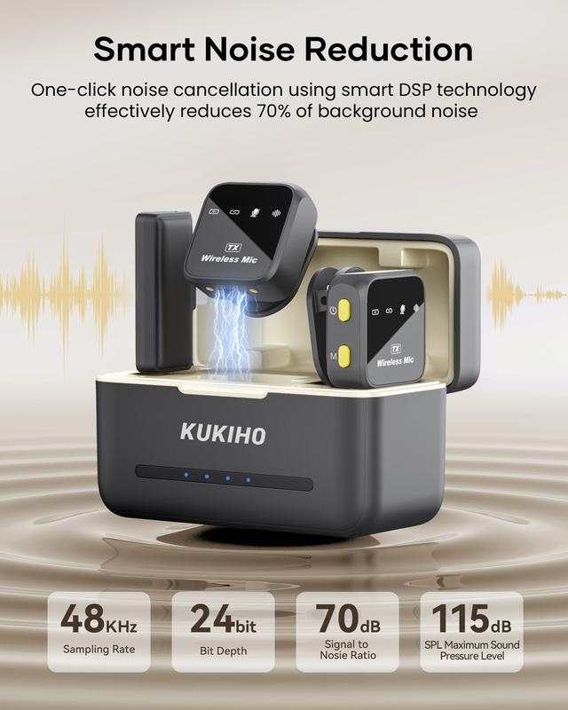 KUKIHO Wireless Lavalier Microphone for iPhone iPad Android With Charging Case Audio Smartphone Audio Smartphone