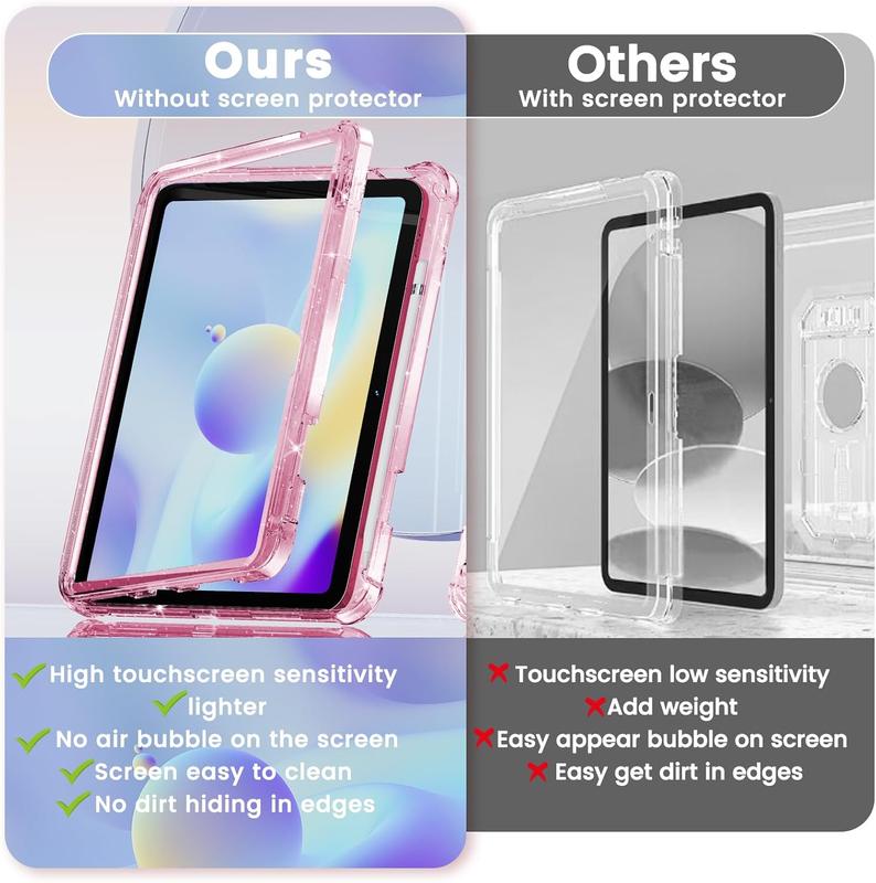 Compatible with iPad 10th Generation Case 10.9 inch, Glitter Sparkly Clear Dual Layer Protection Cute Case for Girls,  with Pencil Holder & Kickstand,Rose Pink