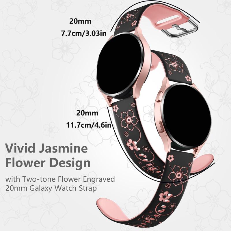 Flower Pattern Watch Band (Band Only), Soft Silicone Sport Band for Women, Wearable Accessories Compatible with Galaxy Watch 7 6 5 4