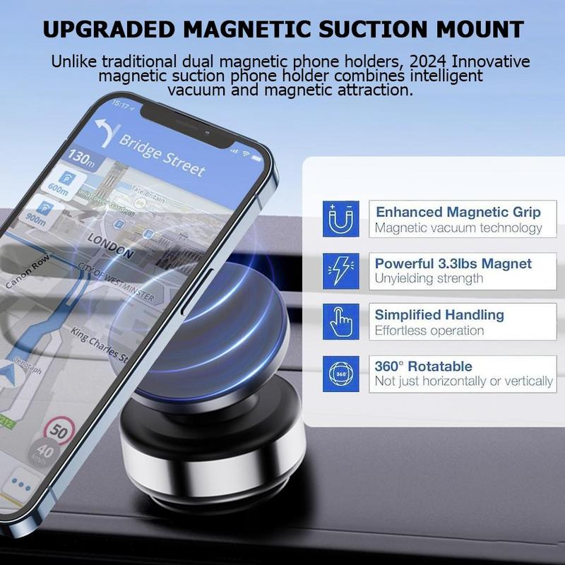 2 in 1 Electric Vacuum Car Phone Holder, 15W Wireless Interior Charger, 360° Rotatable Car Magnetic Suction Phone Mount Compatible with iPhone and Android