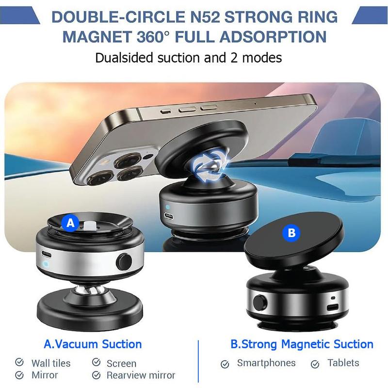 2 in 1 Electric Vacuum Car Phone Holder, 15W Wireless Interior Charger, 360° Rotatable Car Magnetic Suction Phone Mount Compatible with iPhone and Android