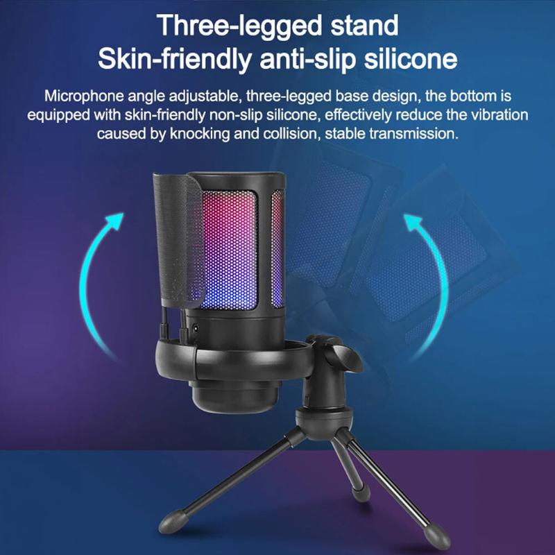 Gaming USB Microphone for PC PS5, Condenser Mic with Quick Mute, RGB Indicator, Tripod Stand, Pop Filter, Shock Mount, Gain Control for Streaming Discord Twitch Podcasts Videos Audio Recording